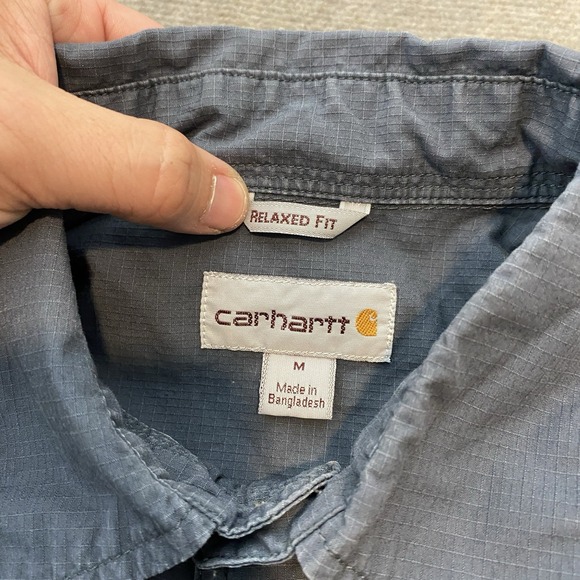 Carhartt Shirt Mens Medium Workwear Button Down Short Sleeve Rip Stop Blue - Picture 5 of 10